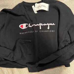 "Champagne for Breakfast" Crop Crewneck Sweatshirt – Black | Women’s M